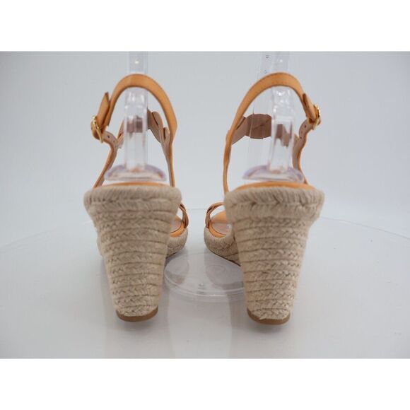 STUART WEITZMAN Twist Espadrille Wedge Sandal Orange Leather Size 10 Slingback - Picture 7 of 11